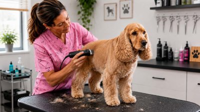 Skimming en peluquería canina: repaso superficial con máquina para un acabado uniforme